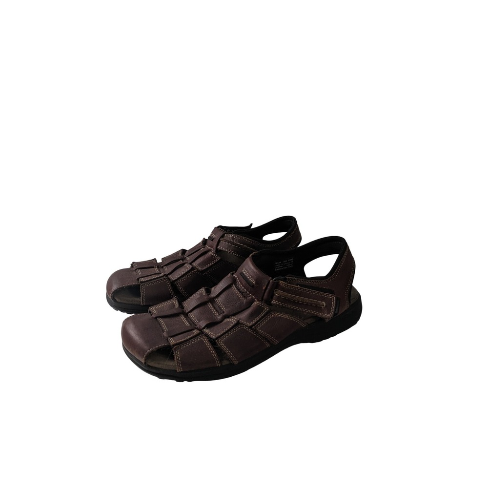 Clarks Mens Brown Leather Fisherman Sandals 78334 Size 13M Closed Toe Rugged